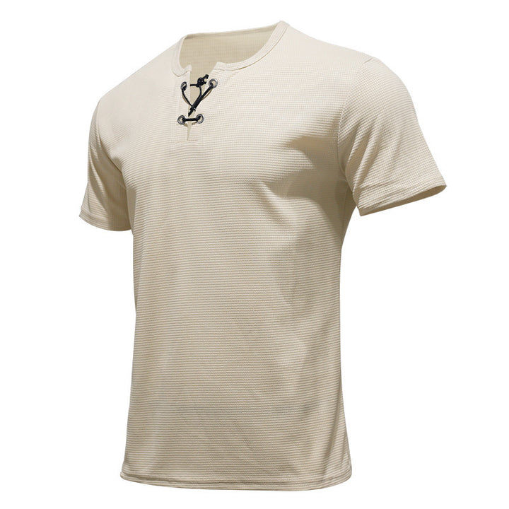 Herren nan Kurzarmshirt mit Schnürkragen, Metallösen und feinem Strukturjersey Echo Archiv