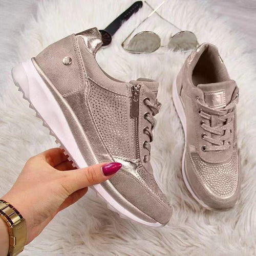 Damen Bequeme Plateausneaker mit Reißverschluss Netzgewebe- und Wildlederdetails stoßdämpfender Komfortsohle – Névara