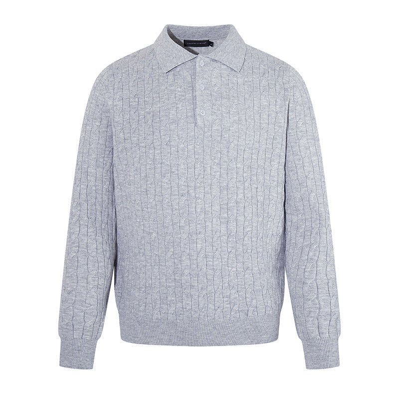 Herren Strick-Polo mit Zopfstrickmuster, Hemdkragen und Knopfleiste Echoarchiv