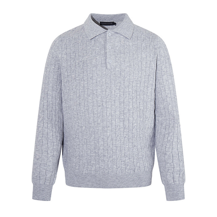 Herren Strick-Polo mit Zopfstrickmuster, Hemdkragen und Knopfleiste Echoarchiv