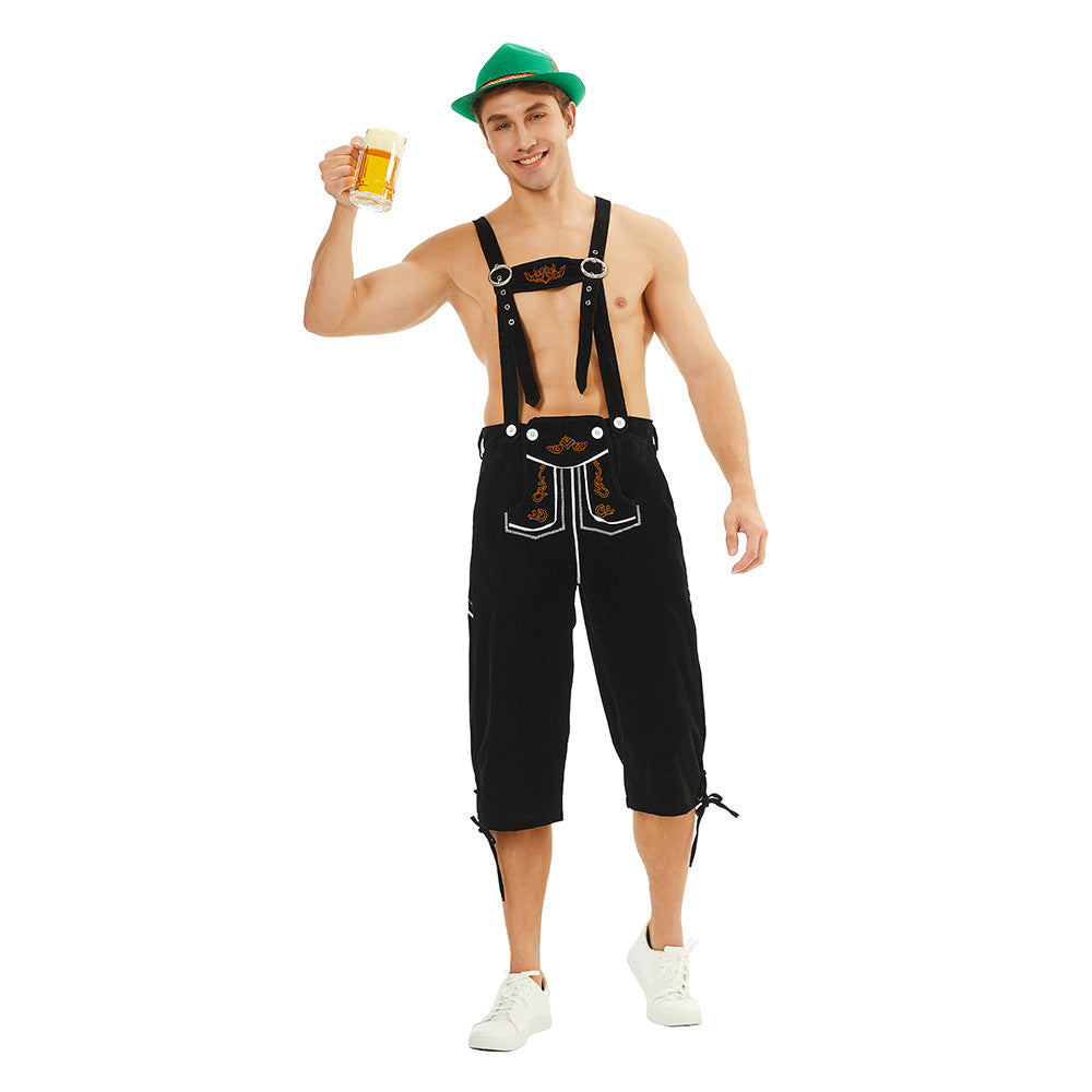 Herren nan traditionelle bayerische Trachtenlederhose knielang mit bestickten Hosenträgern Echo Archiv