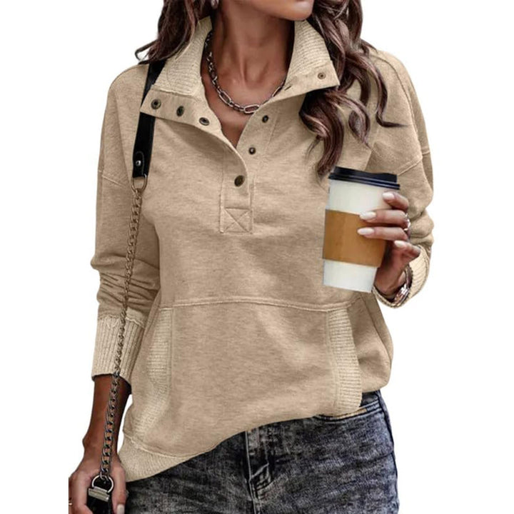Damen Sweatpullover mit Stehkragen-Knopfleiste und Kängurutasche Echo Archiv
