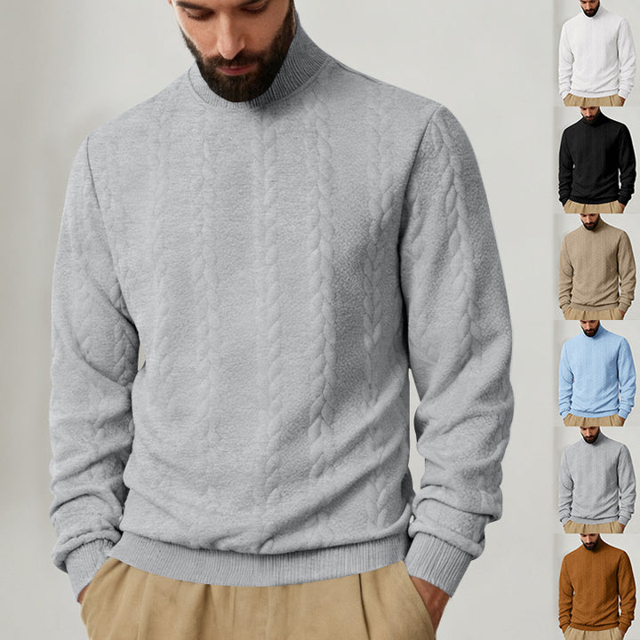Herren Strickpullover mit hohem Kragen und Zopfmuster Echoarchiv
