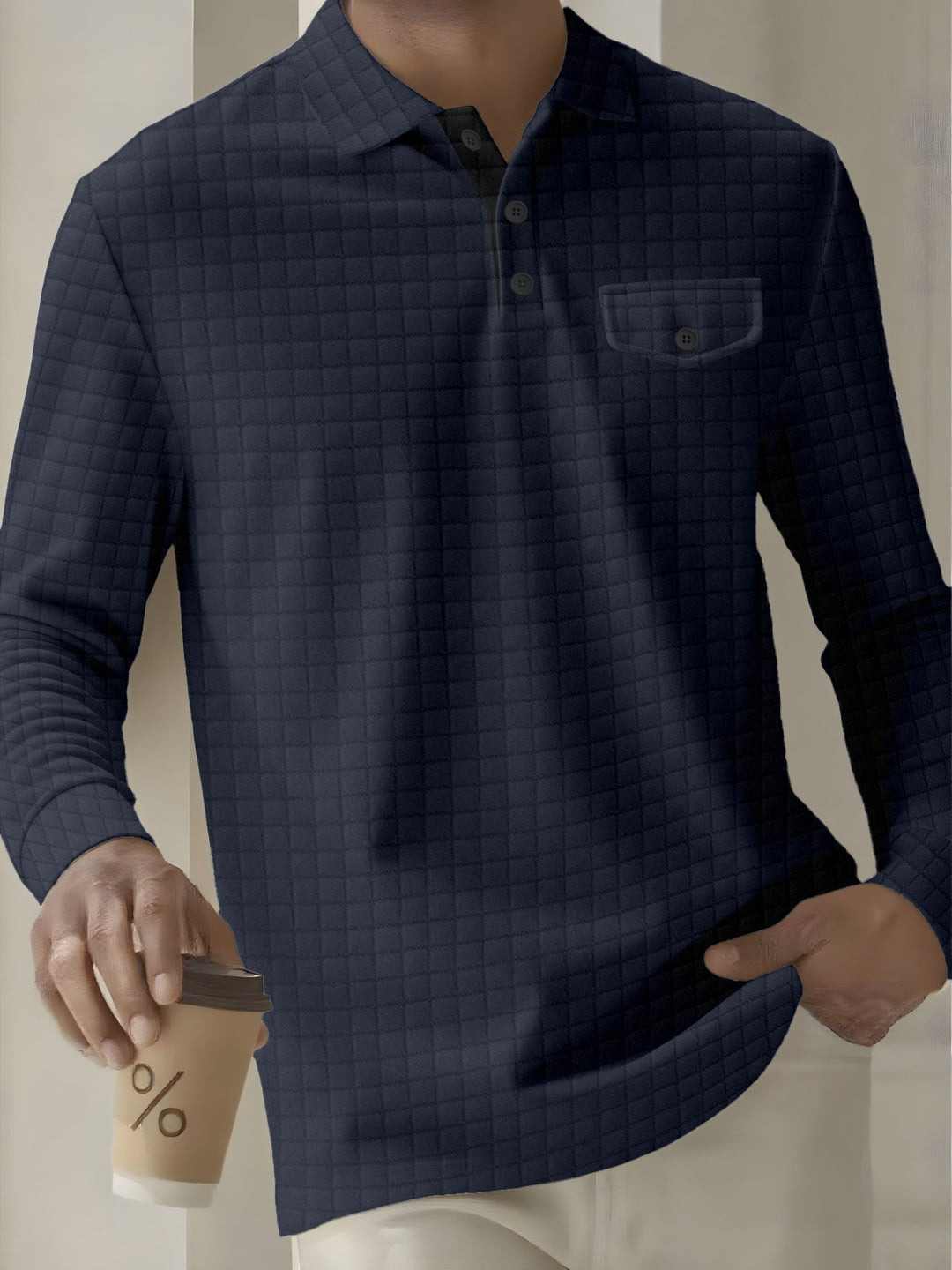 Herren Langarm Poloshirt mit strukturiertem Design Echoarchiv