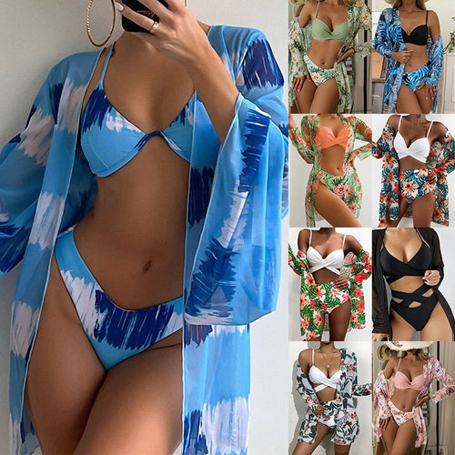 Damen Badeset mit transparenter Manteljacke und floralem Muster Echo Archiv
