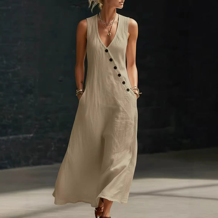 Damen Langarmkleid mit seitlichem Schlitz und Knopfdetails Echo Archiv