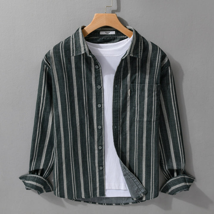 Herren Overshirt aus Baumwollmischung mit vertikalen Streifen und Brusttasche Echoarchiv