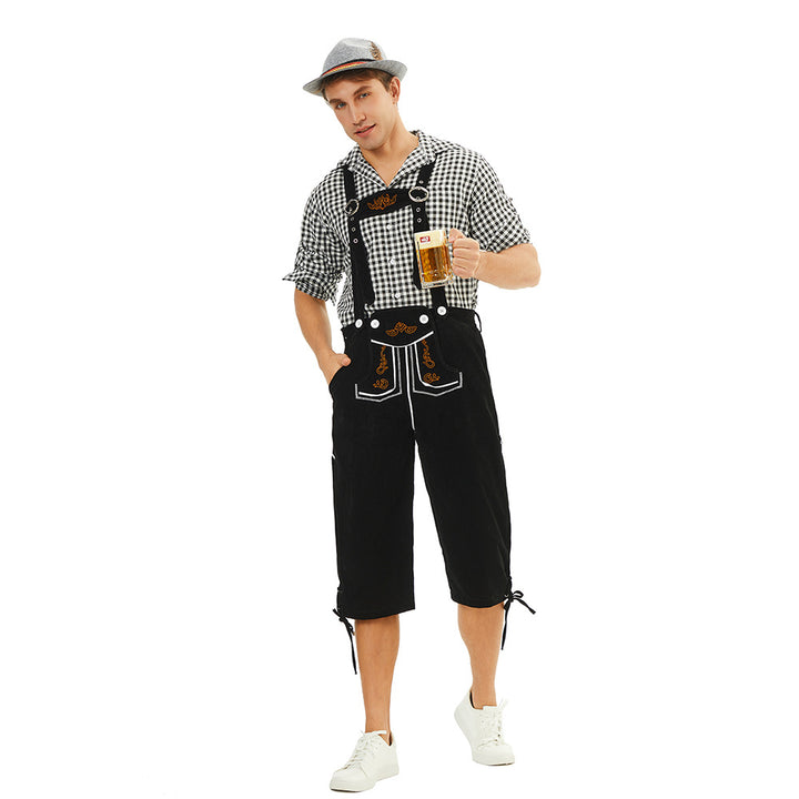 Herren nan traditionelle bayerische Trachtenlederhose knielang mit bestickten Hosenträgern Echo Archiv