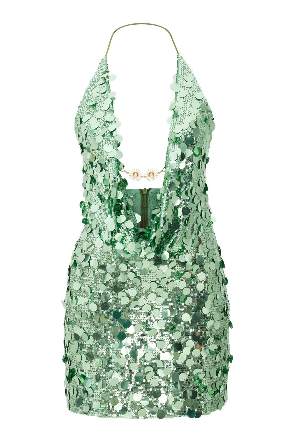 Damen Glitzerndes Minikleid mit tiefem V-Ausschnitt und Troddel-Applikationen Echo Archiv
