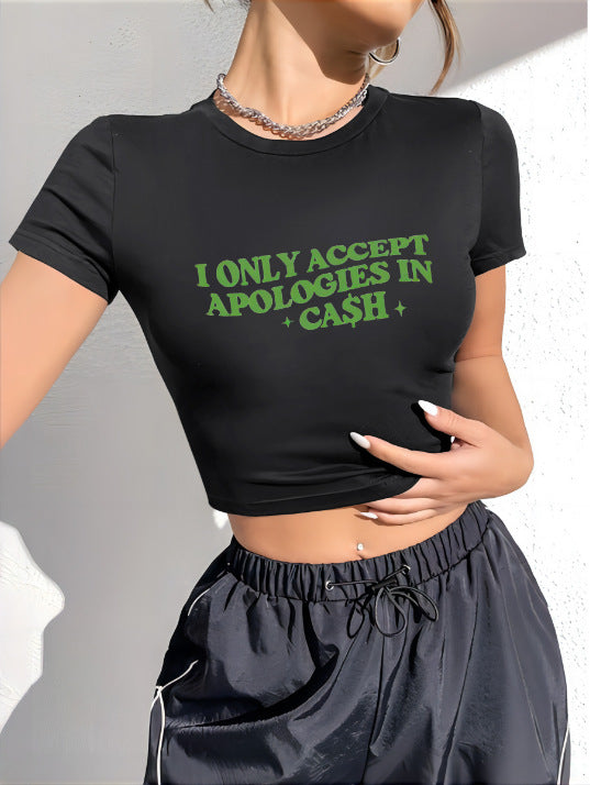 Damen Crop-T-Shirt mit künstlerischem Statementdruck Echo Archiv