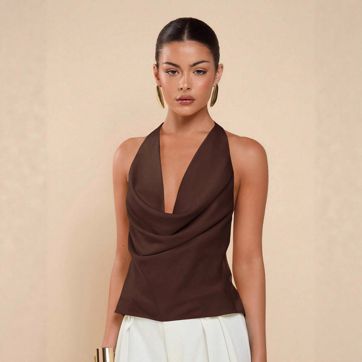 Damen Elegantes Wickeloberteil mit tiefem V-Ausschnitt und fließendem Stoff Echo Archiv