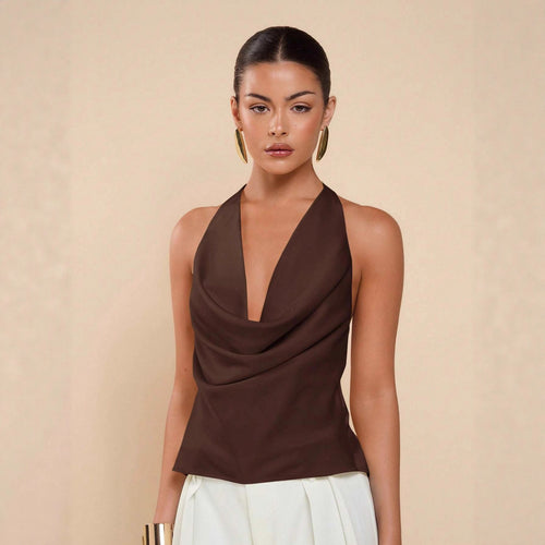 Damen Elegantes Wickeloberteil mit tiefem V-Ausschnitt und fließendem Stoff Echo Archiv