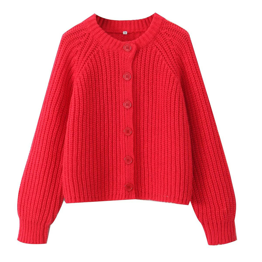 Damen nan grob gestrickte Raglan-Cardigan mit Ballonärmeln und durchgehender Knopfleiste Echo Archiv