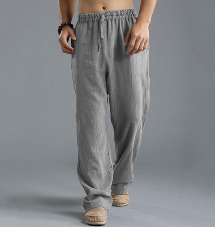 Herren nan lässige Leinenhose mit elastischem Bund, Kordelzug und geradem Bein Echo Archiv