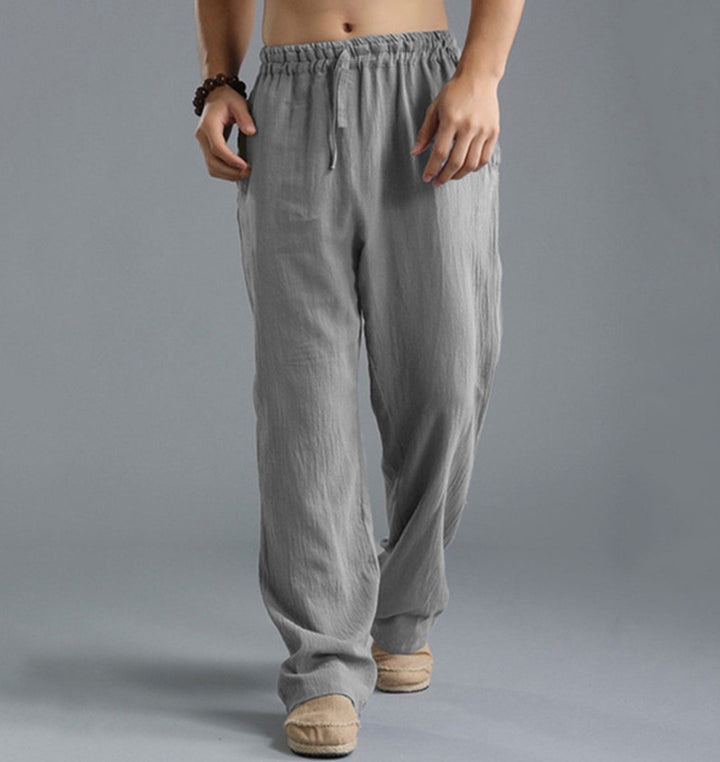 Herren nan lässige Leinenhose mit elastischem Bund, Kordelzug und geradem Bein Echo Archiv