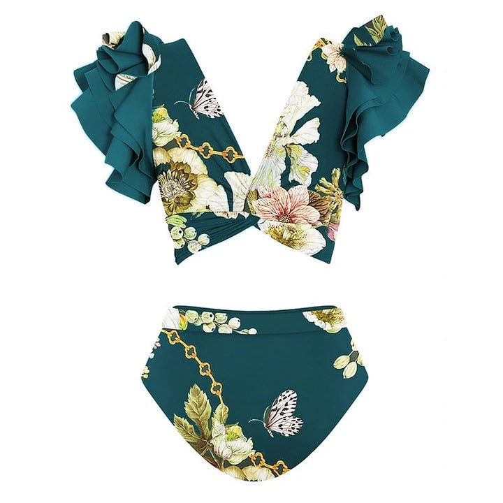 Damen Bikiniset mit voluminösen Ärmeln und elegantem Wickelrock Echo Archiv