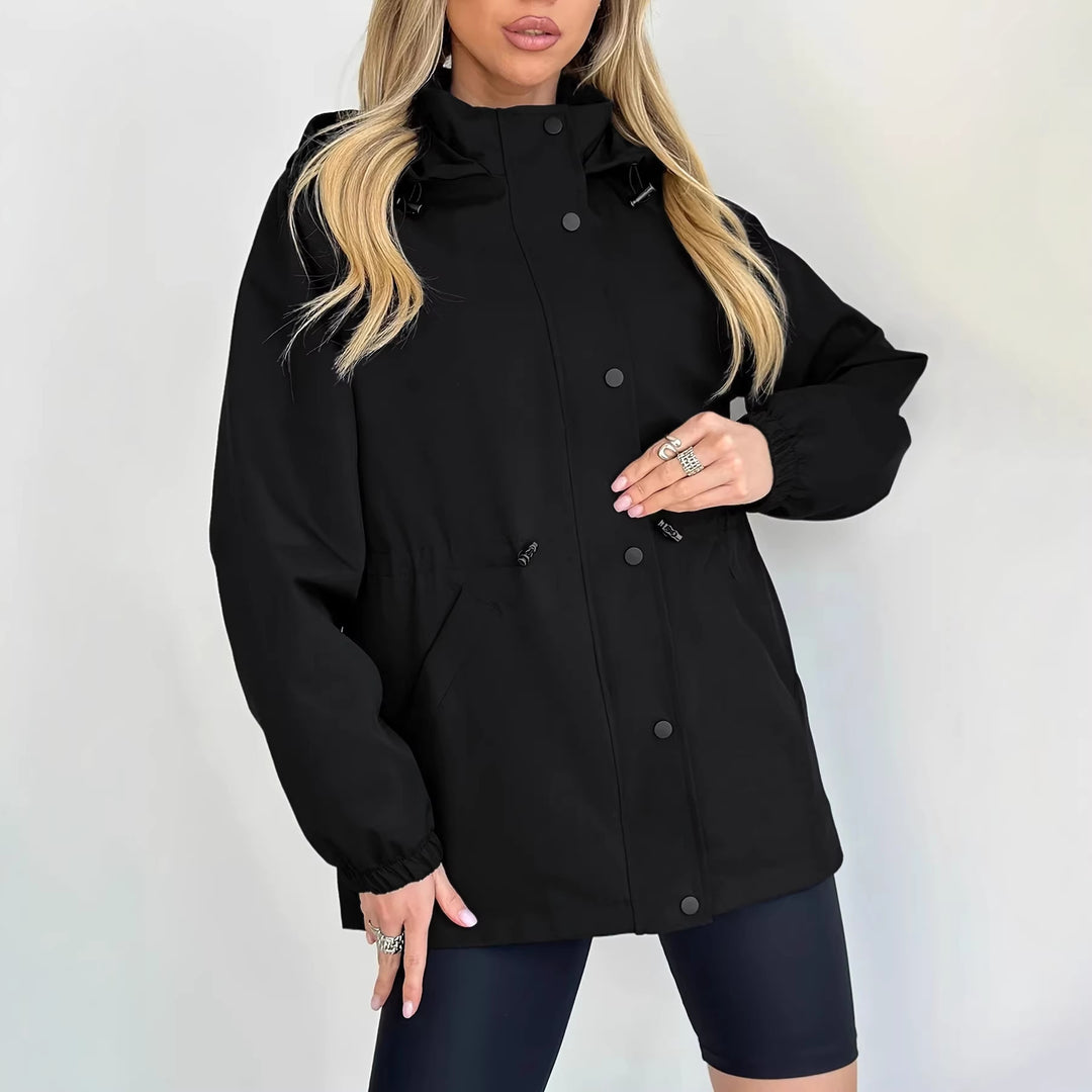 Damen nan wasserfeste Regenjacke mit Kapuze und Taillenzug Echo Archiv