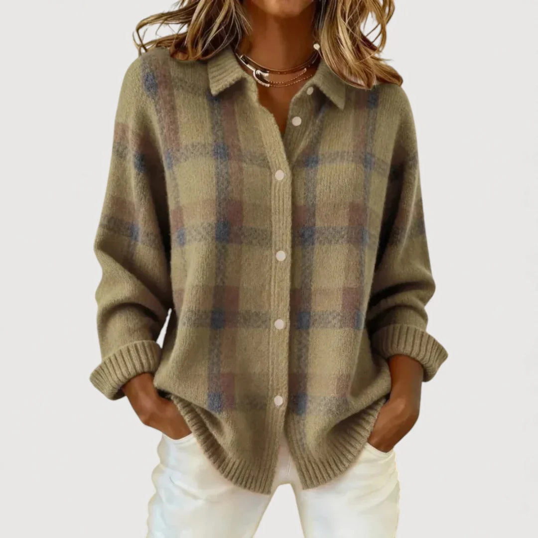 Damen Modische Karierte Strickjacke – Célinea