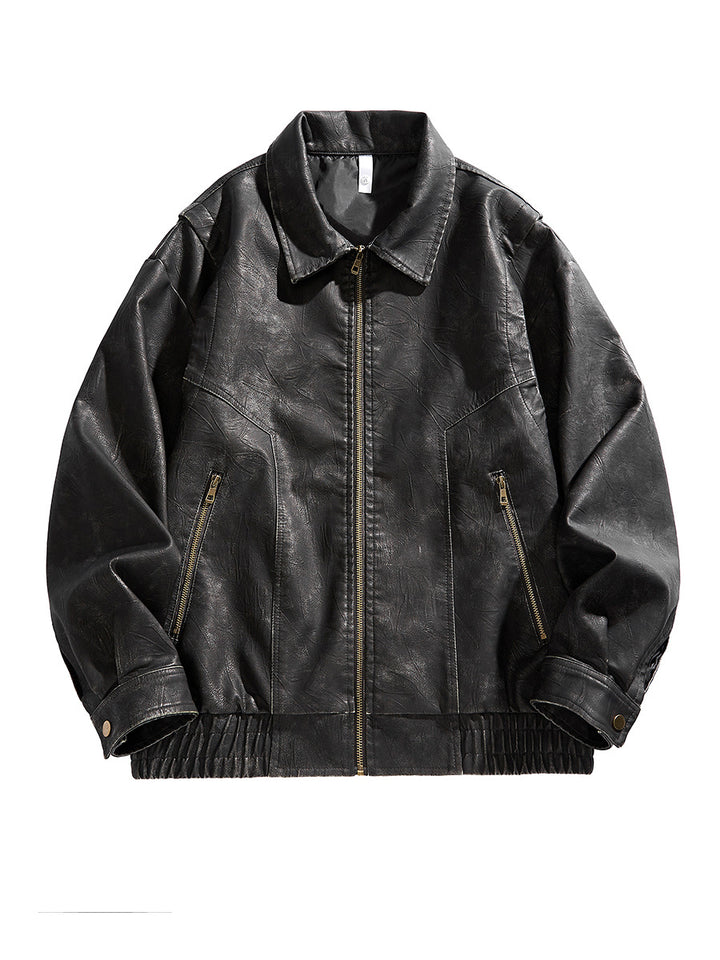 Herren kurz geschnittene Lederjacke mit elastischem Bund und Taschen Echoarchiv