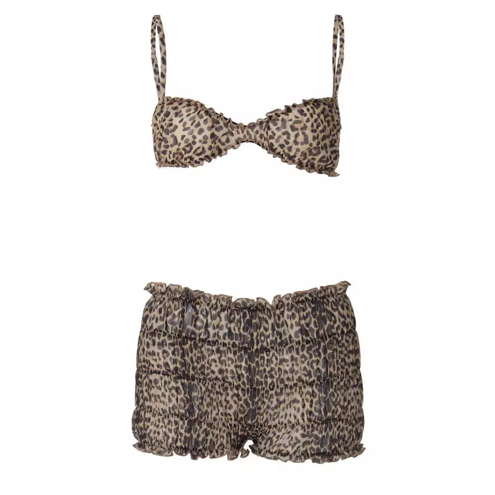 Damen Leo-Muster Bikini Set mit Rüschendetails Echo Archiv