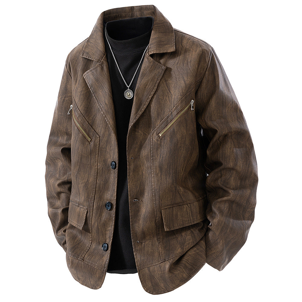 Herren Kunstlederjacke im modernen Schnitt mit funktionalen Taschen Echoarchiv