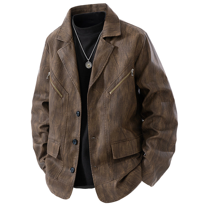 Herren Kunstlederjacke im modernen Schnitt mit funktionalen Taschen Echoarchiv