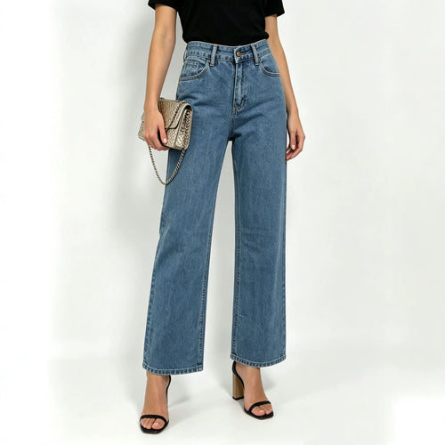 Damen nan hochgeschnittene Straight-Leg-Jeans mit geradem Bein und dezenter Vintage-Waschung Echo Archiv