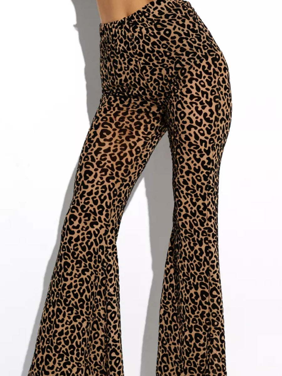 Damen Hoch taillierte Leoparden-Hose mit weitem Bein Echo Archiv