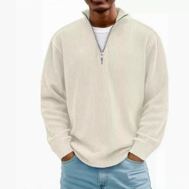 Herren gerippter Strickpullover mit Halbreißverschluss und Stehkragen Echo Archiv