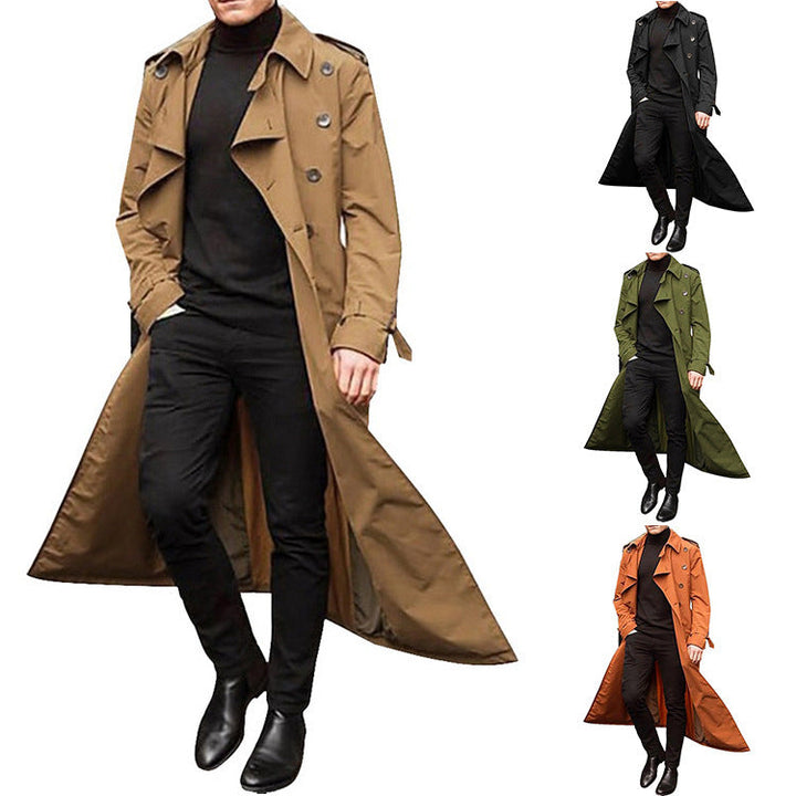 Herren langer Trenchcoat mit modernem Schnitt und praktischen Taschen Echoarchiv
