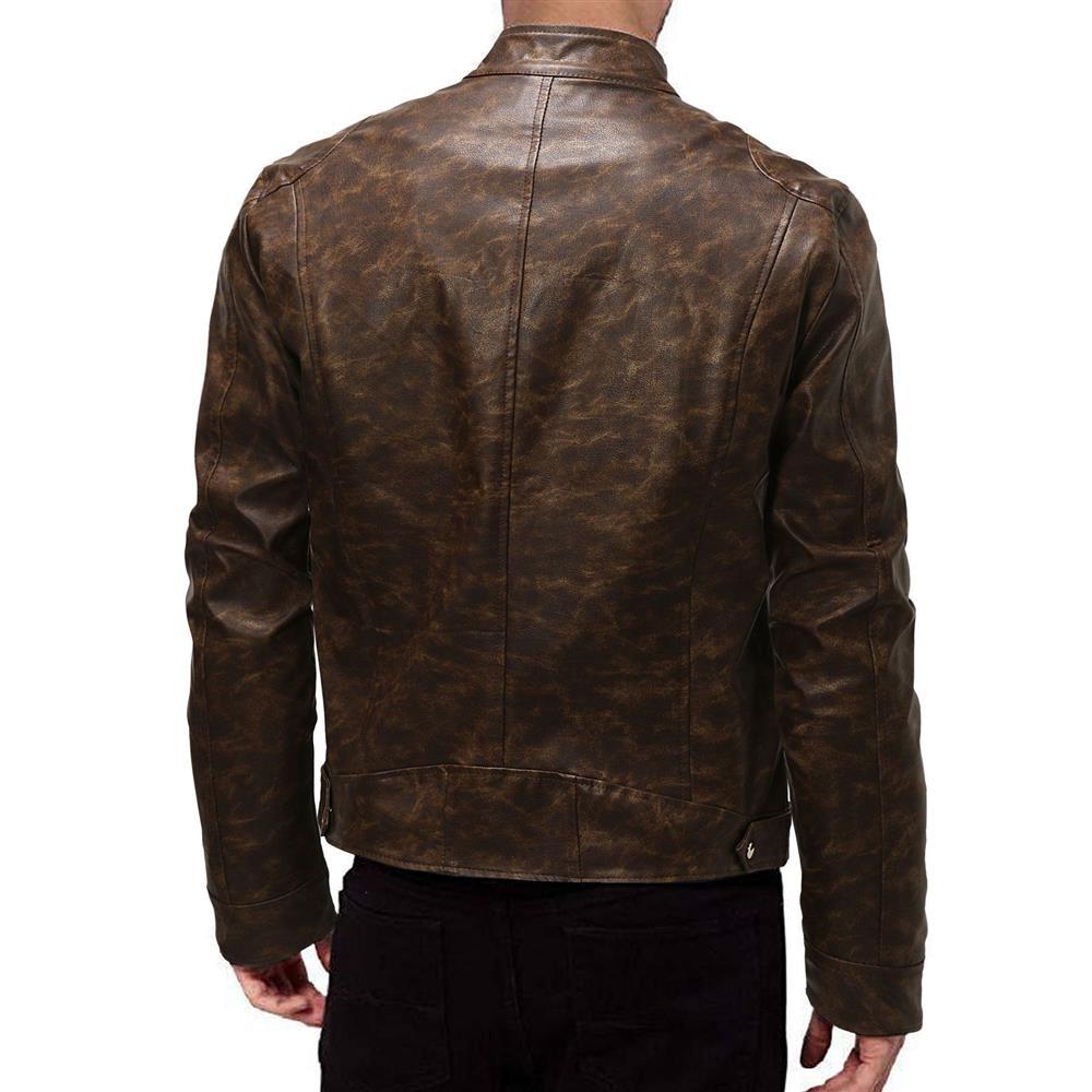 Herren Lederjacke im Vintage‑Look mit Stehkragen und Reißverschluss-Details Echo Archiv