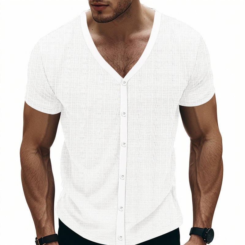 Herren Kurzarmshirt mit modernem V-Ausschnitt und stylischem Knopfverschluss Echoarchiv