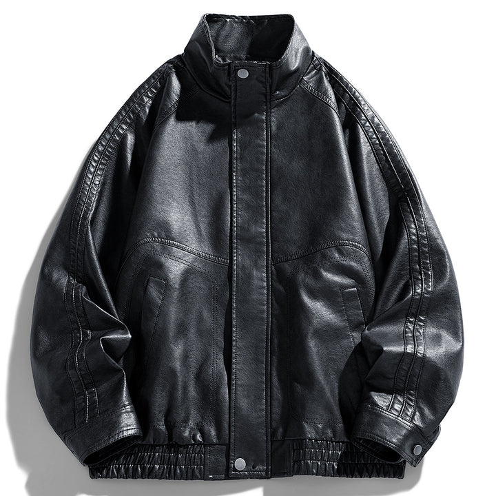 Herren lässige Kunstlederjacke im modernen Oversized-Schnitt mit funktionalen Taschen Echoarchiv
