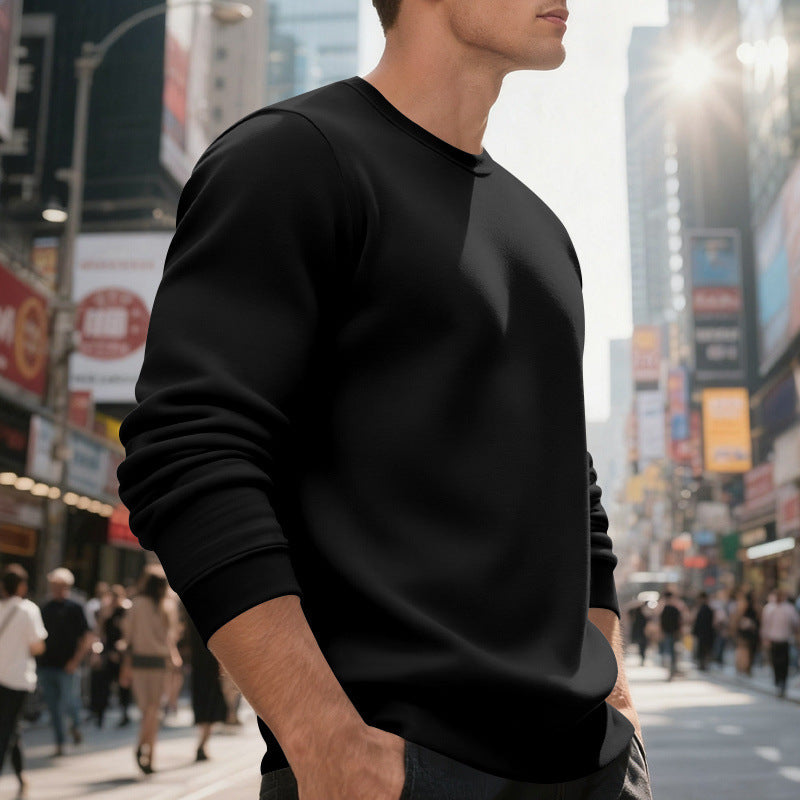 Herren lässiger Rundhals-Sweatshirt aus hochwertigem Baumwollmix mit strukturiertem Material Echoarchiv
