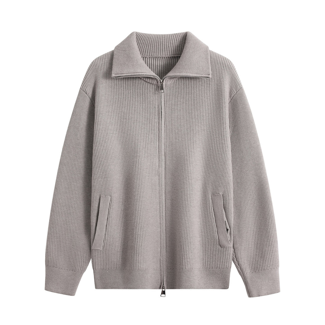Herren Strick-Zipjacke mit Stehkragen, gerippter Struktur und Oversized-Schnitt Echoarchiv