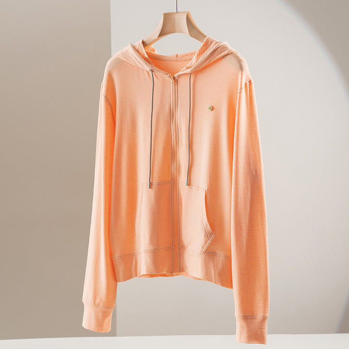 Damen leichte Kapuzen-Sweatjacke aus Slub-Jersey mit durchgehendem Reißverschluss und Kängurutaschen Echoarchiv