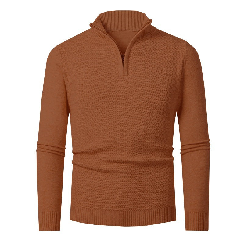 Herren nan Feinstrick-Halbzip-Pullover mit strukturierter Wellenoptik und Stehkragen Echo Archiv