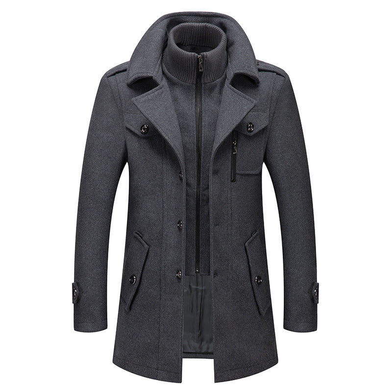 Herren nan eleganter zweireihiger Wollmantel mit abnehmbarem Strickkragen und verdecktem Reißverschluss Echo Archiv