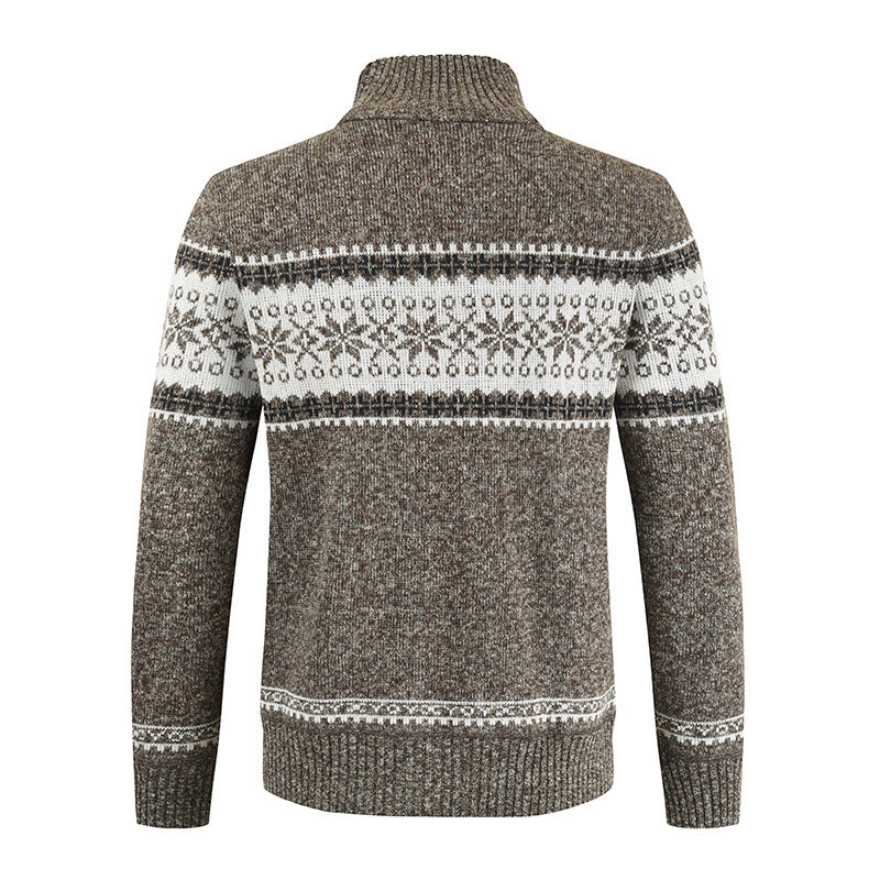 Herren Strickjacke mit modernem Norweger-Muster und hohem Kragen Echoarchiv