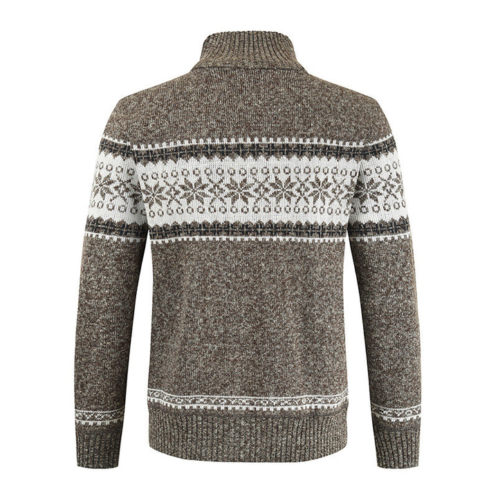 Herren Strickjacke mit modernem Norweger-Muster und hohem Kragen Echoarchiv