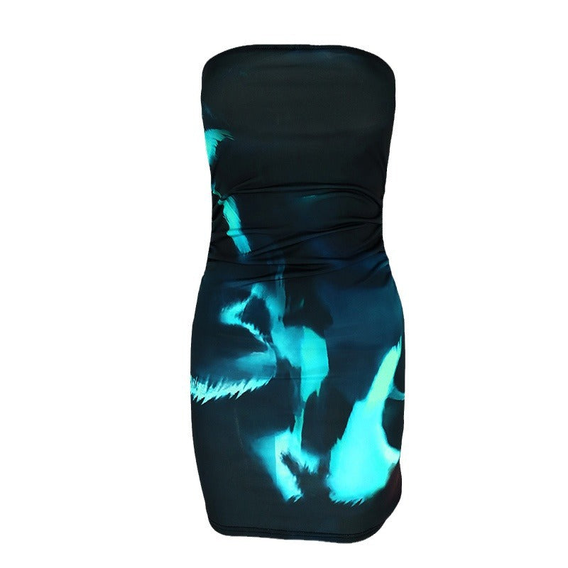 Damen ärmelloses Minikleid mit Raffung und modernem Muster Echo Archiv