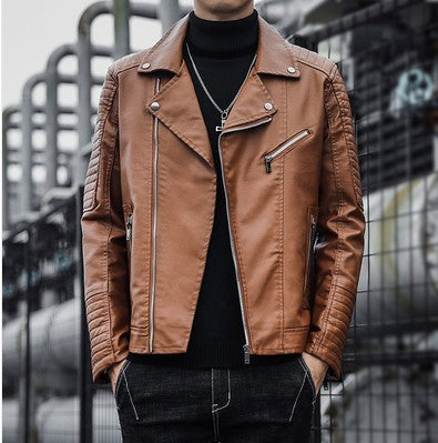Herren Leder-Motorradjacke mit gesteppter Schulterpartie und praktischen Reißverschlusstaschen Echoarchiv