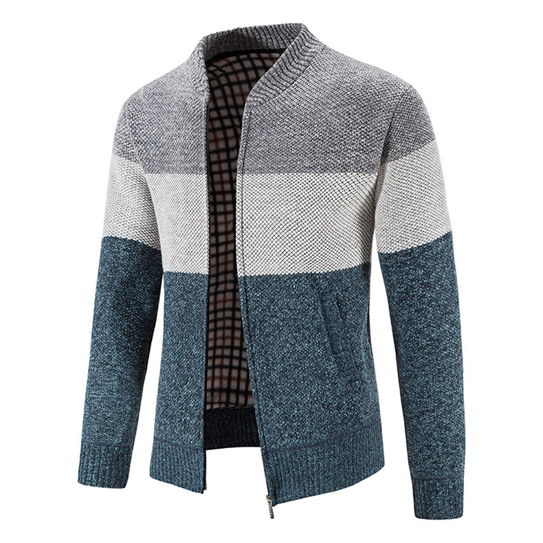 Herren Strickjacke mit modernem Zipper und karierter Innenausstattung Echoarchiv
