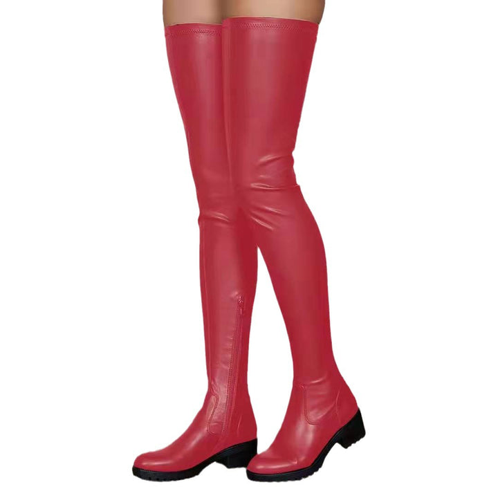 Damen Overknee-Stiefel aus Stretch-Kunstleder mit seitlichem Reißverschluss und robuster Profilsohle Echo Archiv