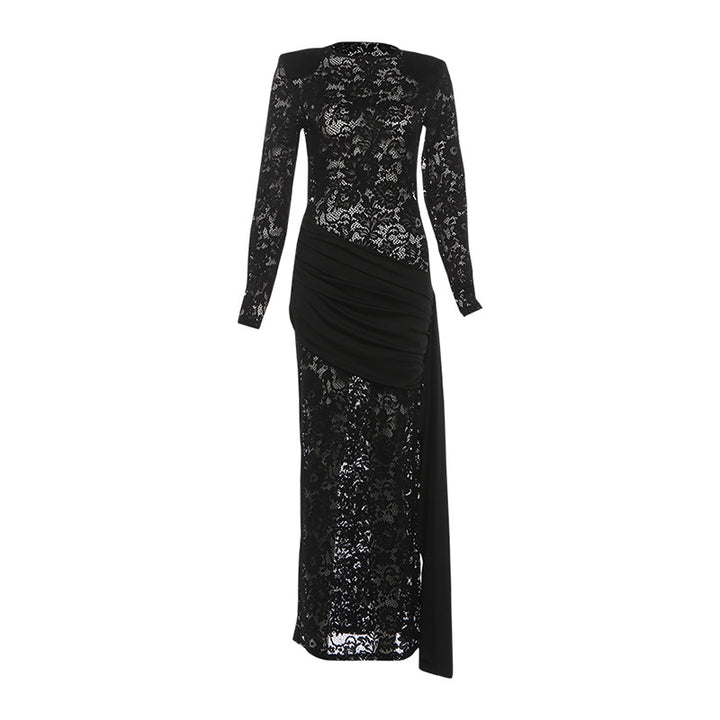 Damen Elegantes Spitzenkleid mit langem Arm und raffinierter Drapierung Echo Archiv