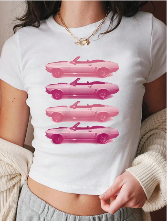 Damen cropped T-Shirt mit exklusivem Pferdemotiv und figurbetontem Schnitt Echo Archiv