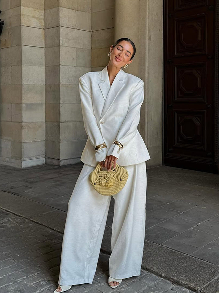 Damen Oversize-Leinenblazer mit strukturierter Schulter und tailliertem Saum Echoarchiv