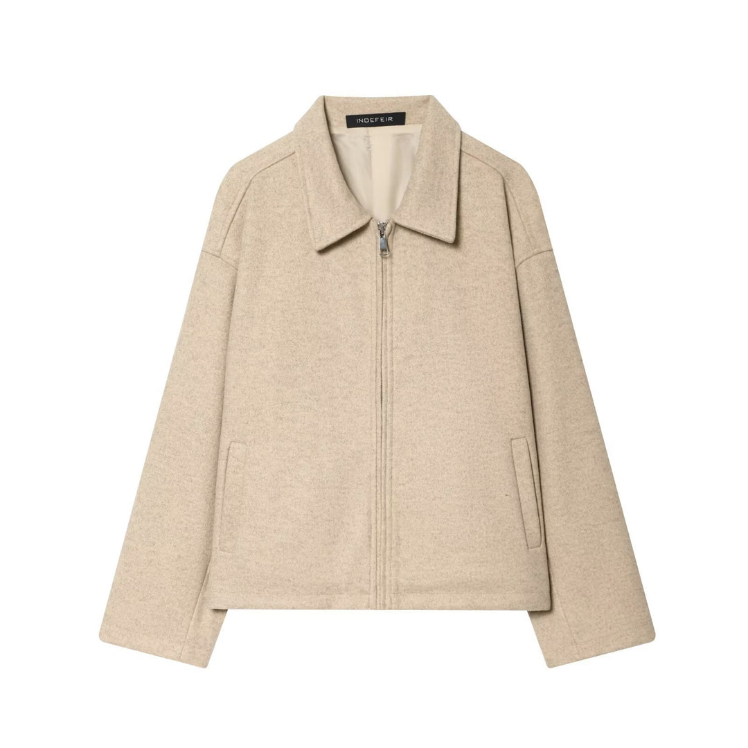 Damen Oversize Wollmix-Boxyjacke mit durchgehendem Reißverschluss und Eingrifftaschen Echo Archiv
