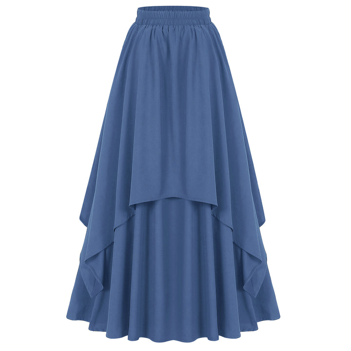 Damen mehrlagiger Chiffon-Maxirock mit hohem elastischem Taillenbund und asymmetrischem Stufenfall – Valéora