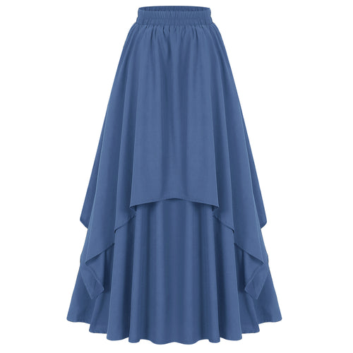 Damen mehrlagiger Chiffon-Maxirock mit hohem elastischem Taillenbund und asymmetrischem Stufenfall – Valéora